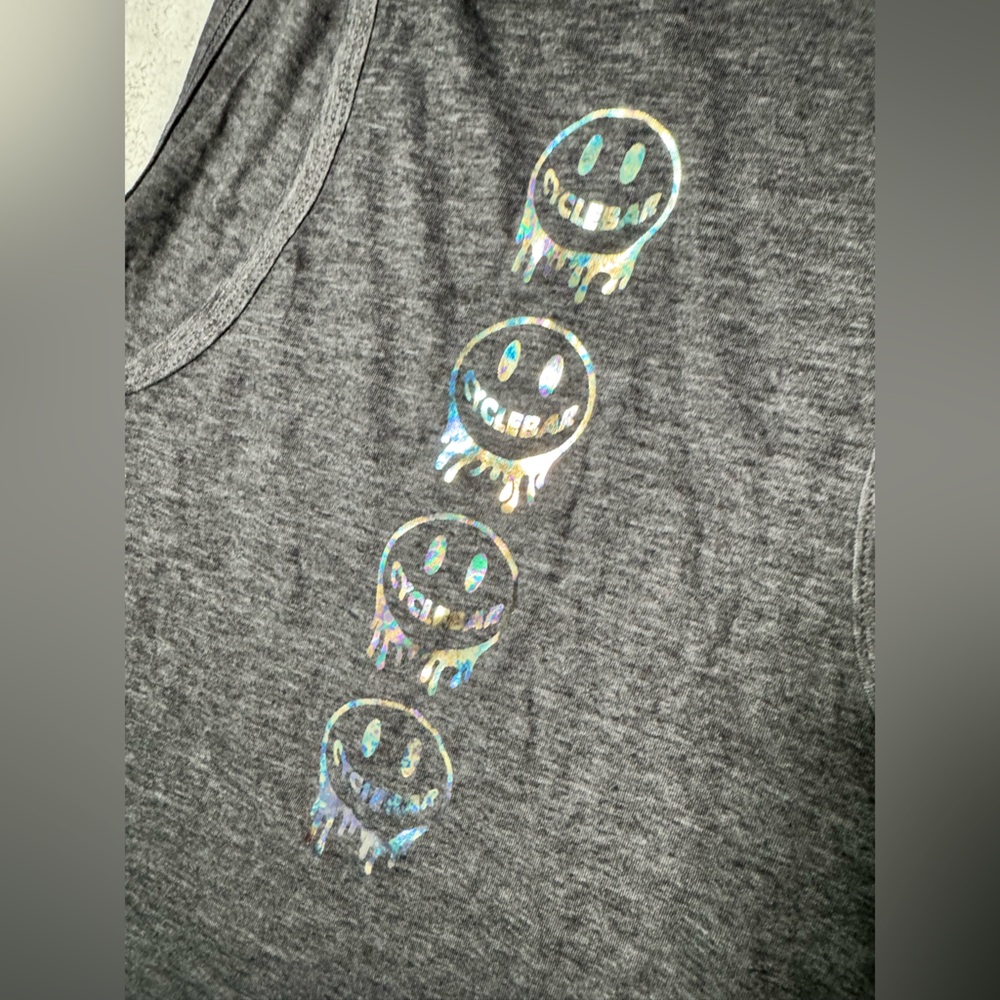 Cyclebar Charcoal Crop Top with Metallic Smiley Face Graphic - Picture 5 of 8